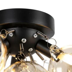 Smarte Deckenleuchte Schwarz mit bernsteinfarbenem Glas 3-flammig inkl. 3 Wifi G9 - Uvas