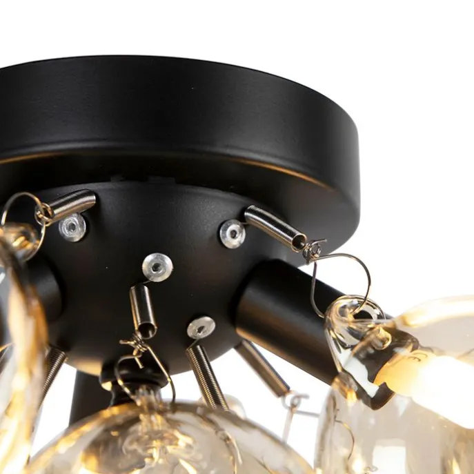 Smarte Deckenleuchte Schwarz mit bernsteinfarbenem Glas 3-flammig inkl. 3 Wifi G9 - Uvas