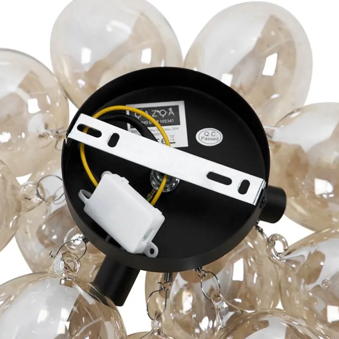 Smarte Deckenleuchte Schwarz mit bernsteinfarbenem Glas 3-flammig inkl. 3 Wifi G9 - Uvas