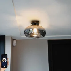 Smarte Deckenleuchte schwarz mit Rauchglas inkl. WLAN P45 - Busa