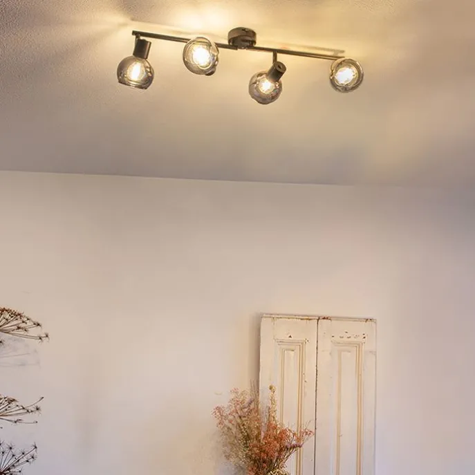 Smarte Deckenleuchte schwarz mit Rauchglas inkl. 4 WiFi P45 - Vidro