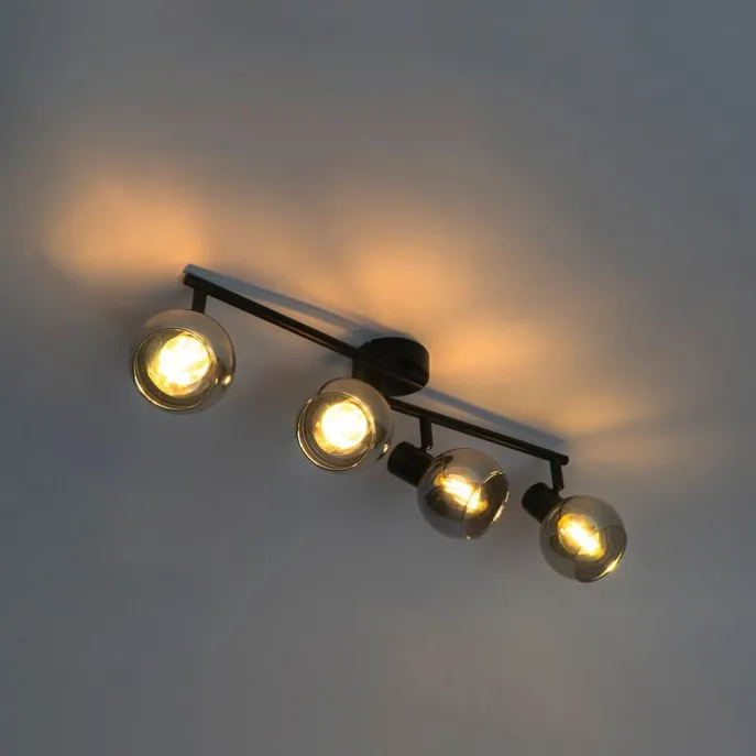 Smarte Deckenleuchte schwarz mit Rauchglas inkl. 4 WiFi P45 - Vidro