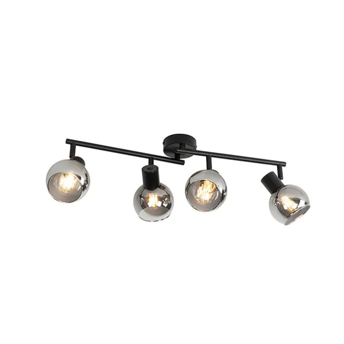 Smarte Deckenleuchte schwarz mit Rauchglas inkl. 4 WiFi P45 - Vidro