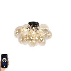 Smarte Deckenleuchte schwarz mit Bernstein-Glas inkl. 4 WiFi G9 - Uvas