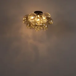 Smarte Deckenleuchte schwarz mit Bernstein-Glas inkl. 4 WiFi G9 - Uvas