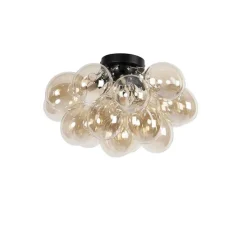 Smarte Deckenleuchte schwarz mit Bernstein-Glas inkl. 4 WiFi G9 - Uvas