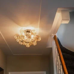 Smarte Deckenleuchte schwarz mit Bernstein-Glas inkl. 4 WiFi G9 - Uvas