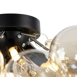 Smarte Deckenleuchte schwarz mit Bernstein-Glas inkl. 4 WiFi G9 - Uvas