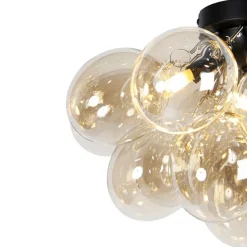 Smarte Deckenleuchte schwarz mit Bernstein-Glas inkl. 4 WiFi G9 - Uvas