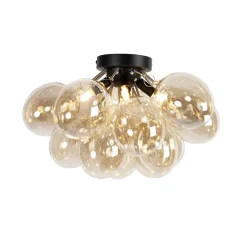 Smarte Deckenleuchte schwarz mit Bernstein-Glas inkl. 4 WiFi G9 - Uvas