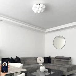 Smarte Deckenleuchte schwarz mit Opalglas 4-flammig inkl. 4 WiFi G9 - Uvas