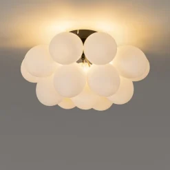 Smarte Deckenleuchte schwarz mit Opalglas 4-flammig inkl. 4 WiFi G9 - Uvas