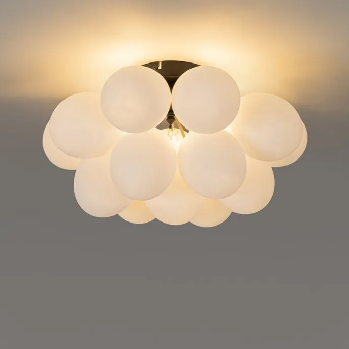 Smarte Deckenleuchte schwarz mit Opalglas 4-flammig inkl. 4 WiFi G9 - Uvas