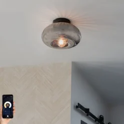 Smarte Deckenleuchte Schwarz mit Rauchglas inkl. WiFi P45 - Ayesha