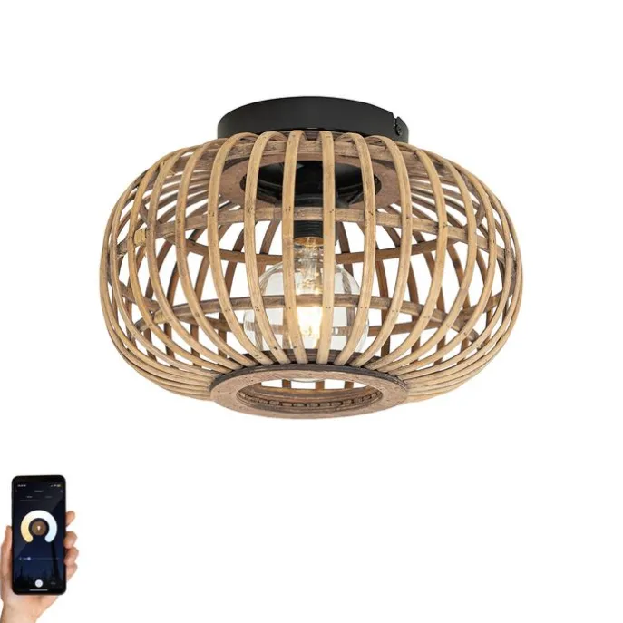 Smarte Deckenleuchte Schwarz mit Bambus inkl. WiFi G95 - Amira