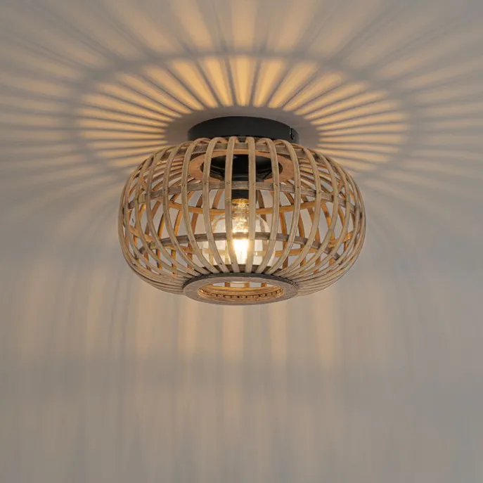 Smarte Deckenleuchte Schwarz mit Bambus inkl. WiFi G95 - Amira