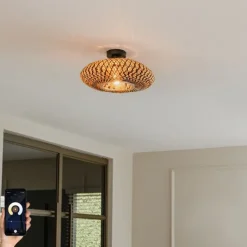 Smarte Deckenleuchte Schwarz Bambus 40 cm inkl. Wifi A60 - Ostrava