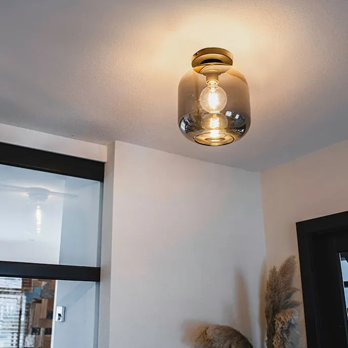 Smarte Deckenleuchte schwarz mit Gold und Rauchglas inkl. WLAN A60 - Zuzanna