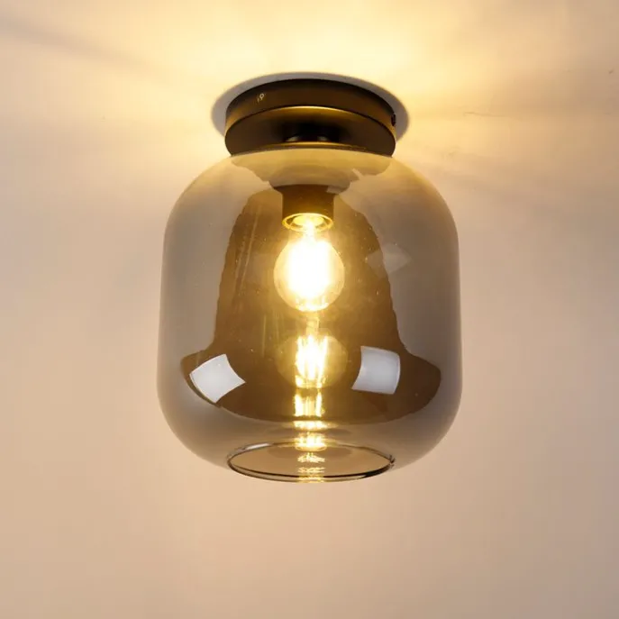 Smarte Deckenleuchte schwarz mit Gold und Rauchglas inkl. WLAN A60 - Zuzanna