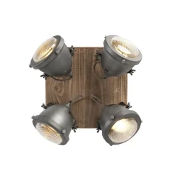 Smarte Deckenleuchte Stahl mit Holz inkl. 4 WiFi GU10 - Emado