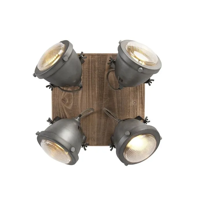 Smarte Deckenleuchte Stahl mit Holz inkl. 4 WiFi GU10 - Emado