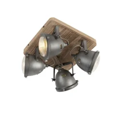 Smarte Deckenleuchte Stahl mit Holz inkl. 4 WiFi GU10 - Emado