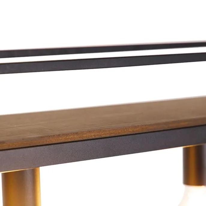 Smarte Hängelampe schwarz mit Holz und Gestell 4-flammig inkl. Wifi A60 - Cage Rack