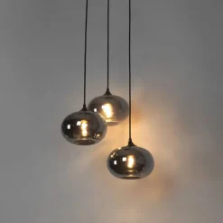 Smarte Hängelampe schwarz mit Rauchglas inkl. 3 WiFi P45 - Busa