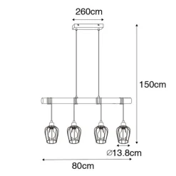Smarte Hängelampe schwarz mit Holz inkl. 4 Wifi A60 - Stunk