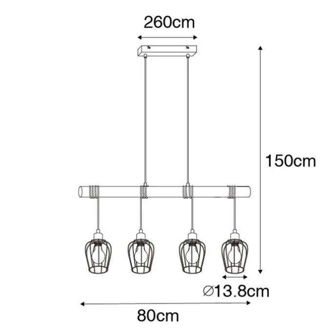 Smarte Hängelampe schwarz mit Holz inkl. 4 Wifi A60 - Stunk