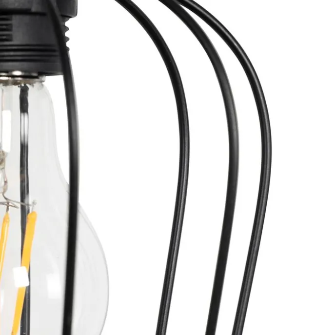 Smarte Hängelampe schwarz mit Holz inkl. 4 Wifi A60 - Stunk