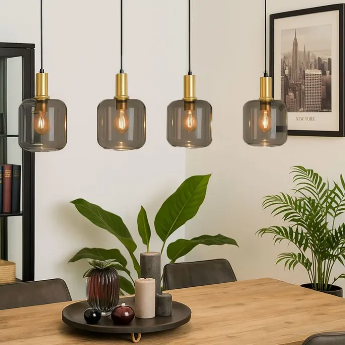 Smarte Hängelampe schwarz mit Rauchglas 4-flammig inkl. Wifi A60 - Zuzanna