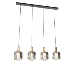 Smarte Hängelampe schwarz mit Rauchglas 4-flammig inkl. Wifi A60 - Zuzanna