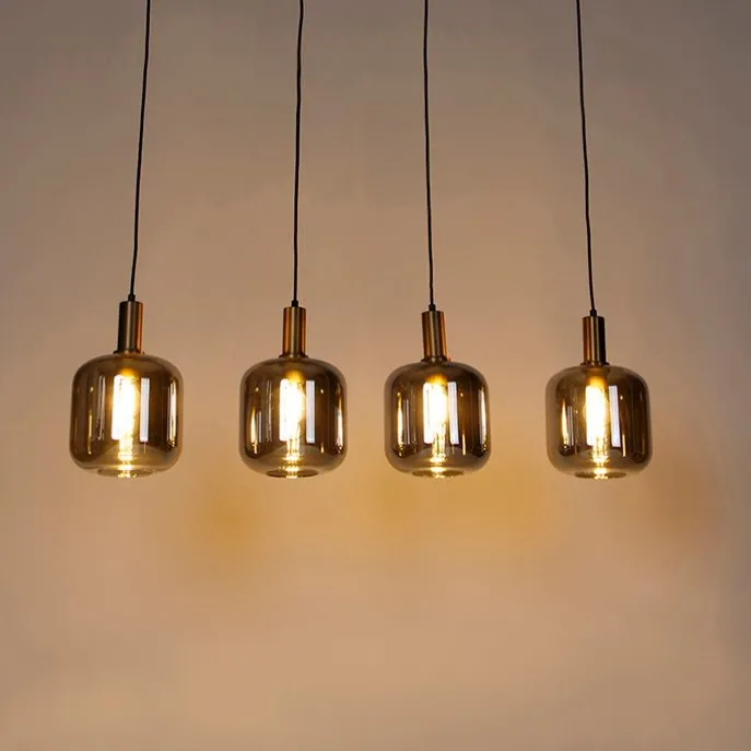 Smarte Hängelampe schwarz mit Rauchglas 4-flammig inkl. Wifi A60 - Zuzanna