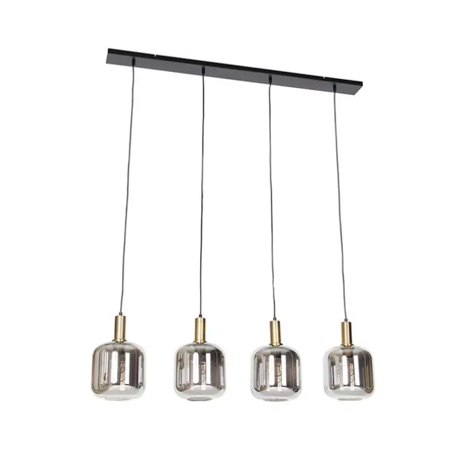 Smarte Hängelampe schwarz mit Rauchglas 4-flammig inkl. Wifi A60 - Zuzanna