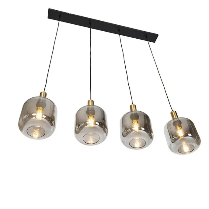 Smarte Hängelampe schwarz mit Rauchglas 4-flammig inkl. Wifi A60 - Zuzanna