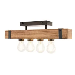 Smarte Industrie-Deckenleuchte Holz mit Stahl inkl. 4 WiFi A60 - Reena