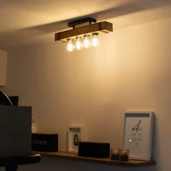 Smarte Industrie-Deckenleuchte Holz mit Stahl inkl. 4 WiFi A60 - Reena