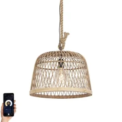 Smarte ländliche Hängelampe Rattan inkl. Wifi G125 Lichtquelle - Calamus