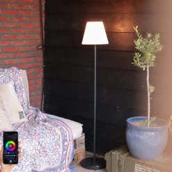 Smarte moderne Außenstehleuchte schwarz Schirm weiß inkl. Wifi A60 - Virginia