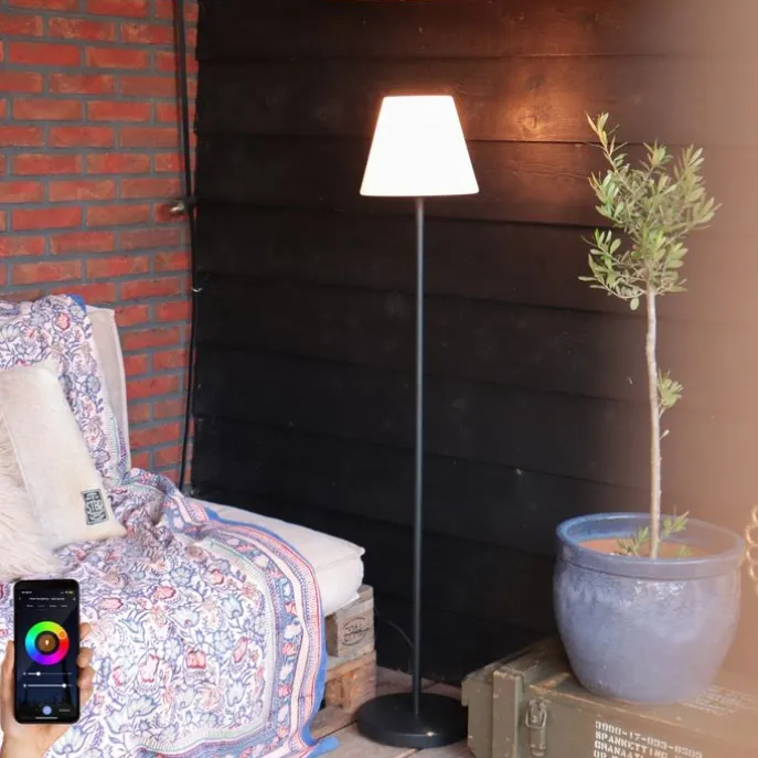 Smarte moderne Außenstehleuchte schwarz Schirm weiß inkl. Wifi A60 - Virginia