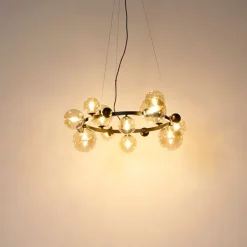 Smarte Pendelleuchte schwarz mit bernsteinfarbenem Glas 12-flammig inkl. 12 WiFi G9 - David