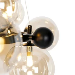 Smarte Pendelleuchte schwarz mit bernsteinfarbenem Glas 12-flammig inkl. 12 WiFi G9 - David