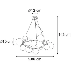 Smarte Pendelleuchte schwarz mit bernsteinfarbenem Glas 12-flammig inkl. 12 WiFi G9 - David
