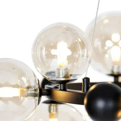 Smarte Pendelleuchte schwarz mit bernsteinfarbenem Glas 12-flammig inkl. 12 WiFi G9 - David