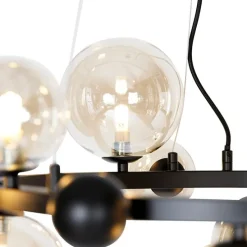 Smarte Pendelleuchte schwarz mit bernsteinfarbenem Glas 12-flammig inkl. 12 WiFi G9 - David