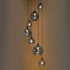 Smarte Pendelleuchte Schwarz mit Rauchglas Rund 7-flammig inkl. 7 Wifi A60 - Sandra