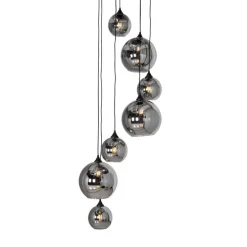 Smarte Pendelleuchte Schwarz mit Rauchglas Rund 7-flammig inkl. 7 Wifi A60 - Sandra