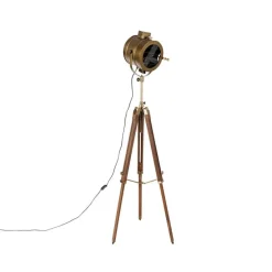 Smarte Stativ-Stehlampe Bronze mit Holz Studio Spot inkl. WiFi A60 - Radient