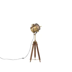 Smarte Stativ-Stehlampe Bronze mit Holz Studio Spot inkl. WiFi A60 - Radient